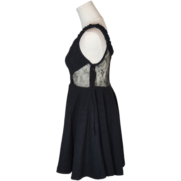 Free People Brooklyn Black Lace Back Mini Dress Textured Fit & Flare Small - Picture 4 of 12